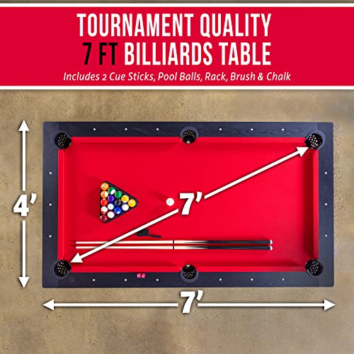 GoSports 7 ft Pool Table with Wood Finish - Modern Billiards Table with 2 Cue Sticks, Balls, Rack, Felt Brush and Chalk - Choose Your Style