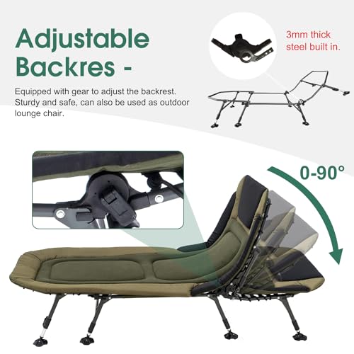 XL Folding Camping Cot with Mattress for Adults, Oversized Camping Bed with Carry Bag, 180° Adjustable Recliner, Portable Outdoor Lounger for Camping, Hiking, Outdoor, Green