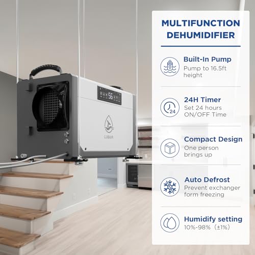 113 pint Crawl Space Dehumidifier with Pump for Basement,Commercial Dehumidifiers with Drain Hose,Industrial Dehumidifier for Large Space,Whole House,24 Timer.