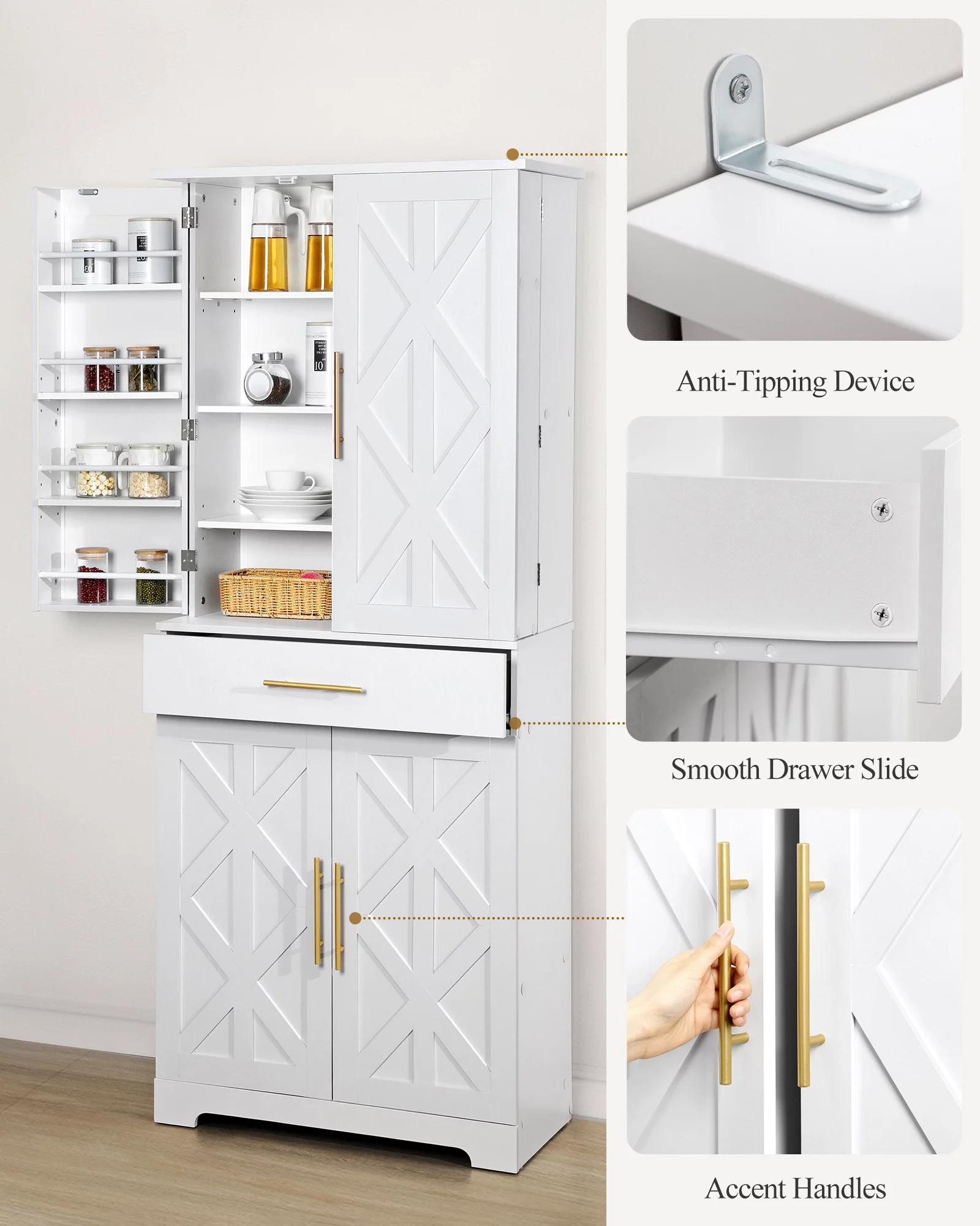 Hzuaneri 72" Kitchen Pantry Cabinet, Storage Cabinet，Buffet Cupboards, White PT02403X