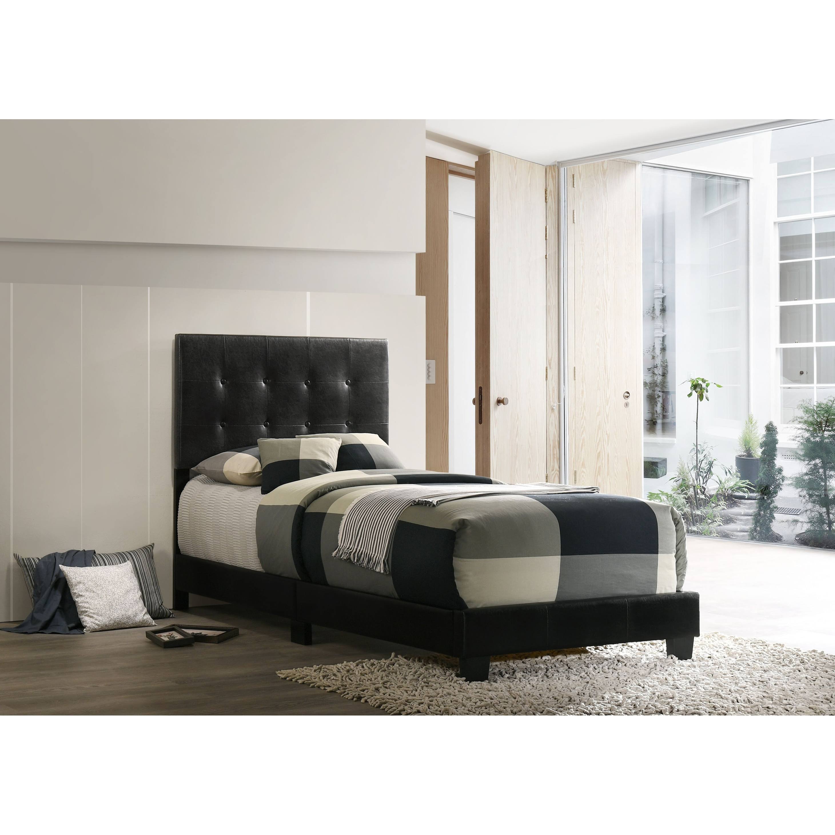 Glory Furniture Caldwell Faux Leather Panel Twin Bed in Black