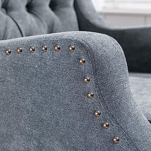 Accent Chair, Living Room Chair, Footrest Chair Set with Vintage Brass Studs, Button Tufted Upholstered Armchair for Living Room, Comfy Reading Chair for Bedroom, Reception Room