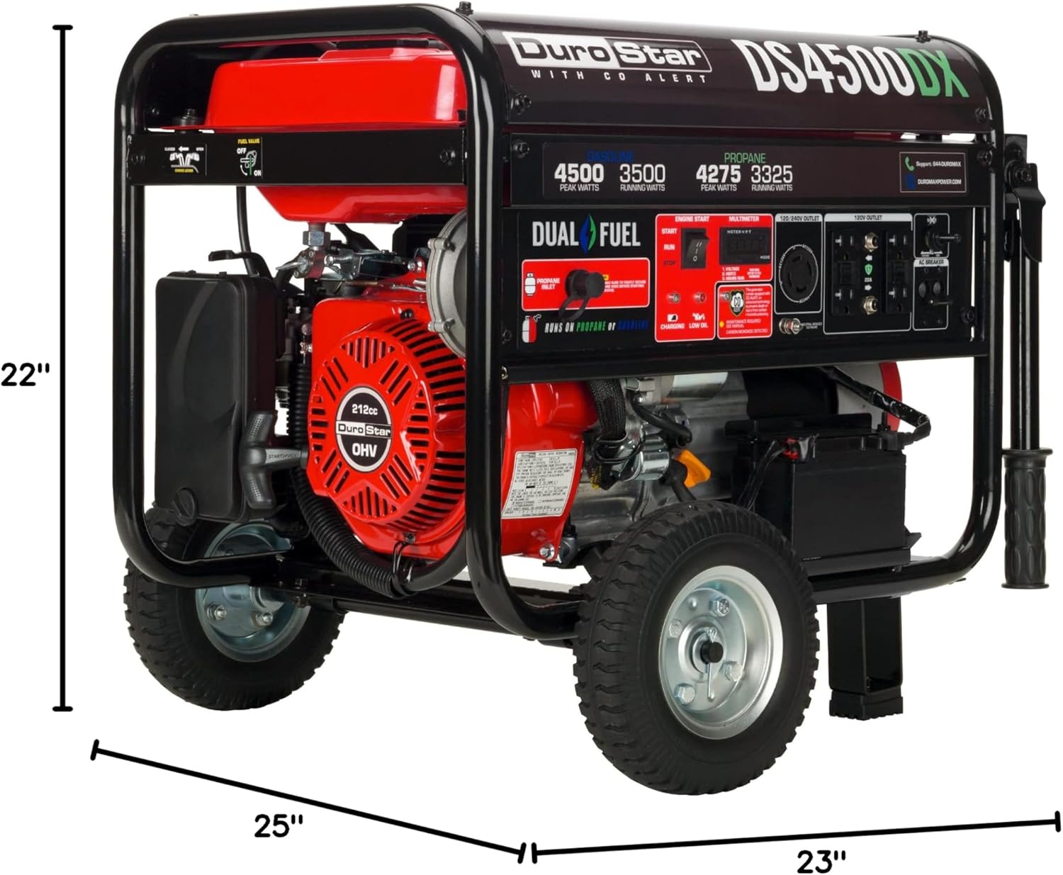 DS4850EH Dual Fuel Portable Generator-4850 Watt Gas or Propane Powered Electric Start-Camping & RV Ready, 50 State Approved, Red/Black