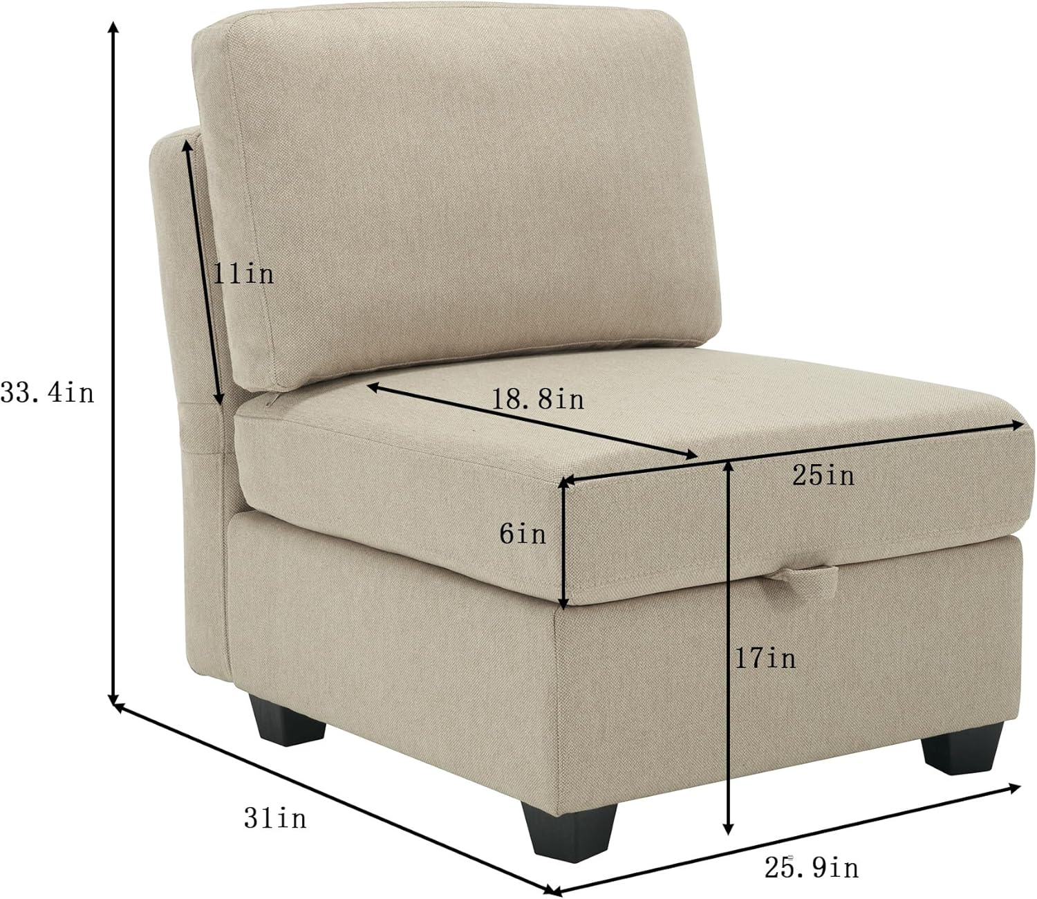 Space Saving Small Sectional Sofa with Ottoman, 2 Seater Sofa with 1 Ottoman, All Seats and Ottomans with Storage Function - Beige
