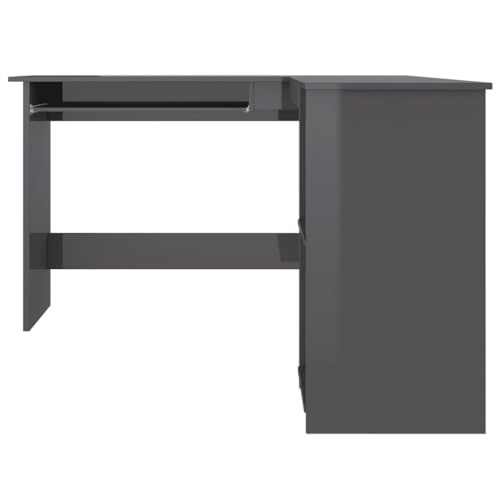 L-Shaped Corner Desk High Gloss Gray 47.2"" x 55.1"" x 29.5"" Engineered Wood,Modern LShaped Corner Office Desk with Sliding Keyboard Tray and Shelves Home Office Furniture, Grey