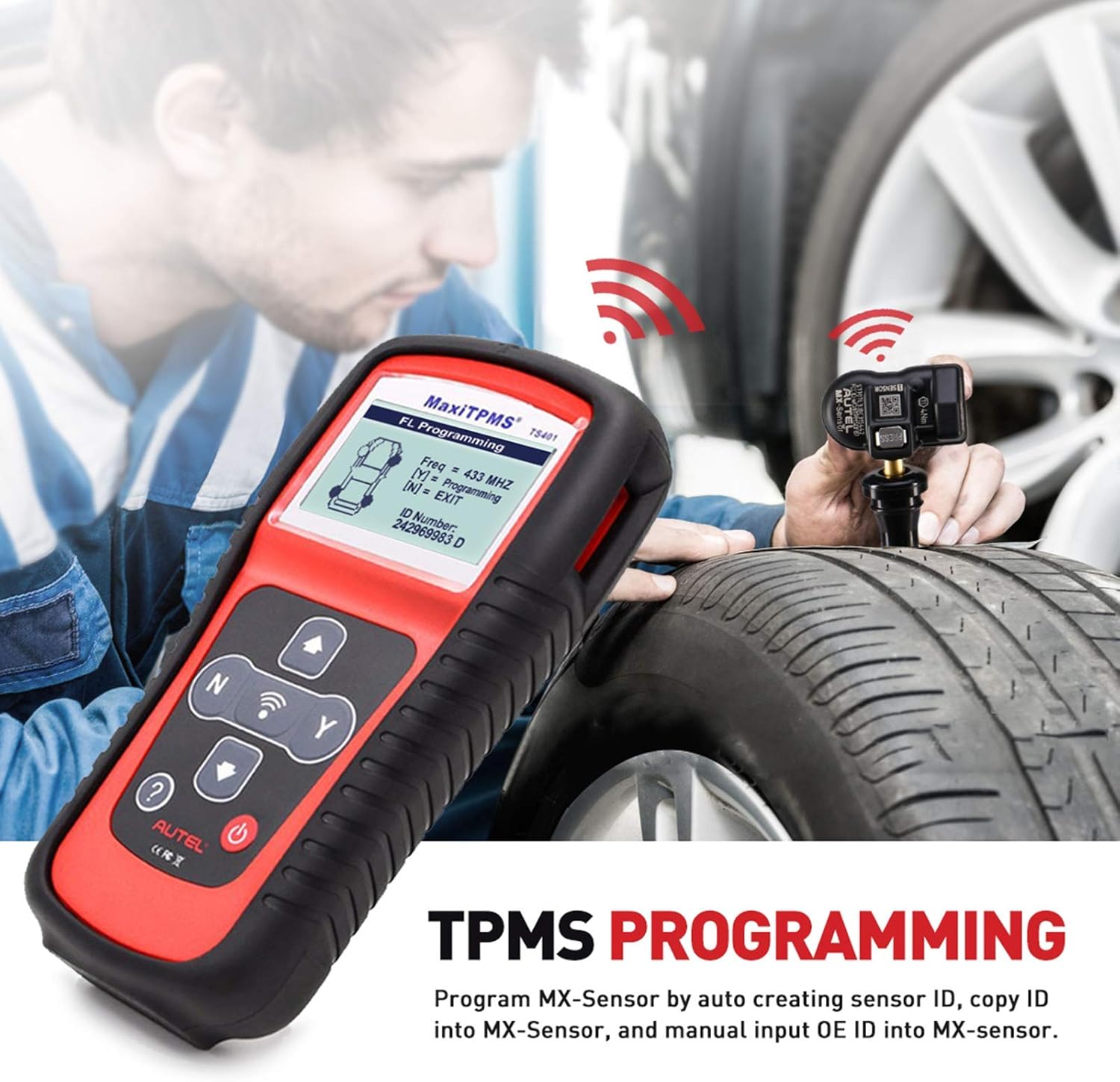 Autel TPMS Relearn Tool MaxiTPMS TS401, Ideal TPMS Tool for TPMS Reset, Sensor Activation, Program for MX-2in1MX-Sensor 433/315