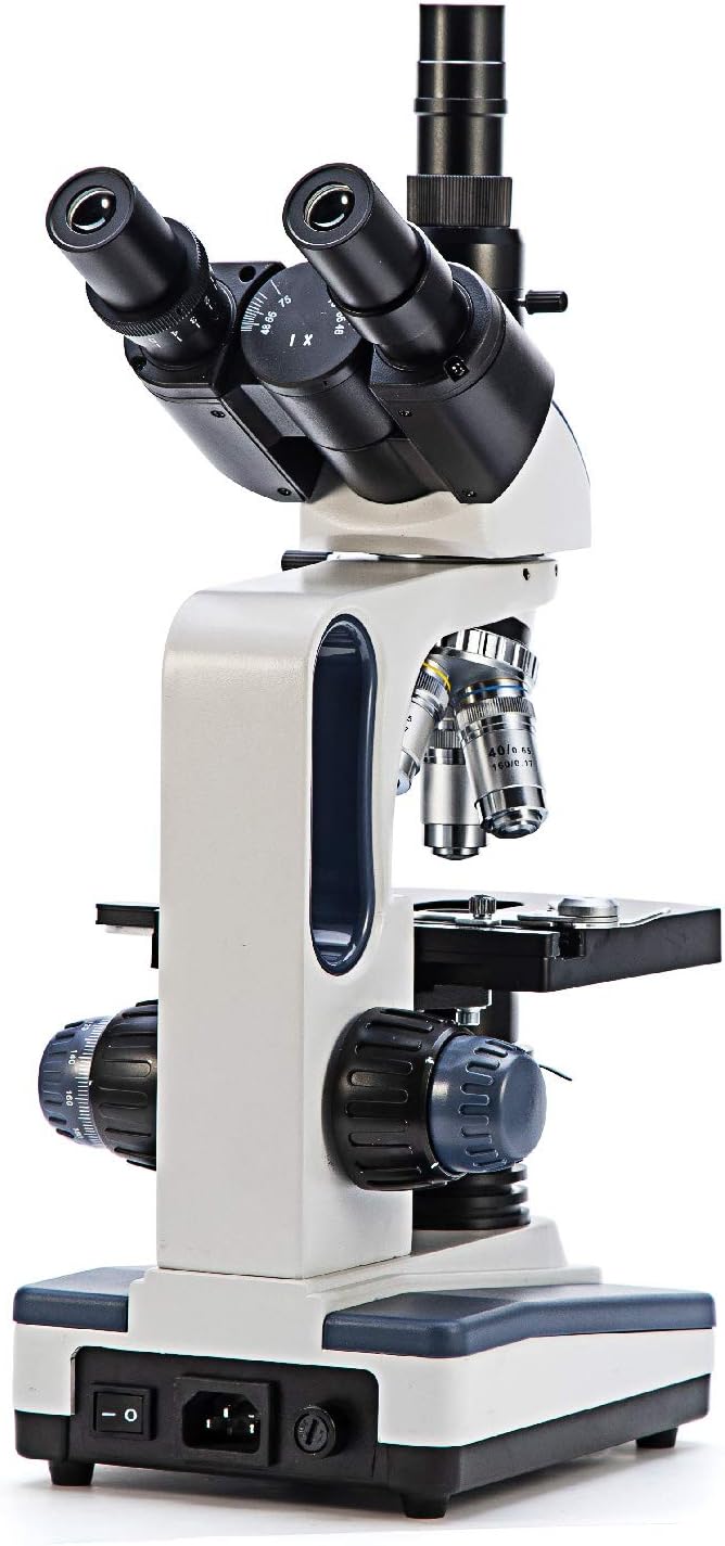 Swift Trinocular Compound Microscope SW350T,40X-2500X Magnification,Siedentopf Head,Research-Grade,Two-Layer Mechanical Stage,1.3mp Camera and Software Windows and Mac Compatible
