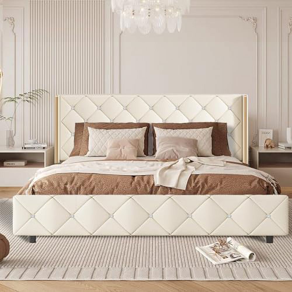 GEROBOOM Full Size Bed Frame  Upholstered Platform Bed with  Tufted Wingback Headboard and Footboard  Heavy Duty Mattress Foundation/Solid Wood Slats/Easy Assembly/No Box Spring Needed  B