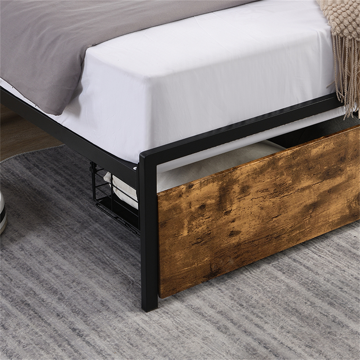 Full Bed Frame, Storage Headboard with Charging Station, Solid and Stable, Noise Free, No Box Spring Needed, Easy Assembly
