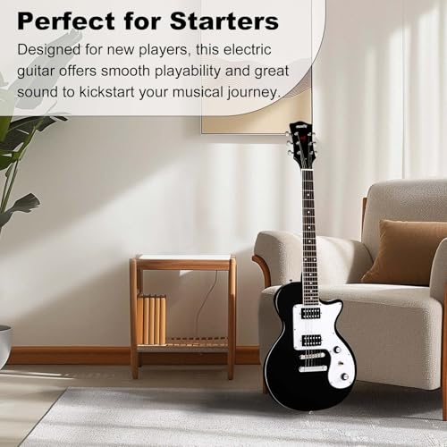 MLP-1 39 Inch Electric Guitar Kit, Beginner LP Full Size Solid Body Electric Guitar With HH Pickups, Gig Bag, Amplifier, Strap, Cable, Picks, String (White)