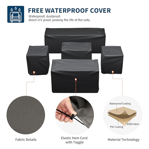 UDPATIO 8 Piece Aluminum Patio Furniture Set, Oversized Modern Outdoor Furniture Set with Olefin Fabric Cushion for Patio Deck Backyard, Dark Grey(with Waterproof Covers)