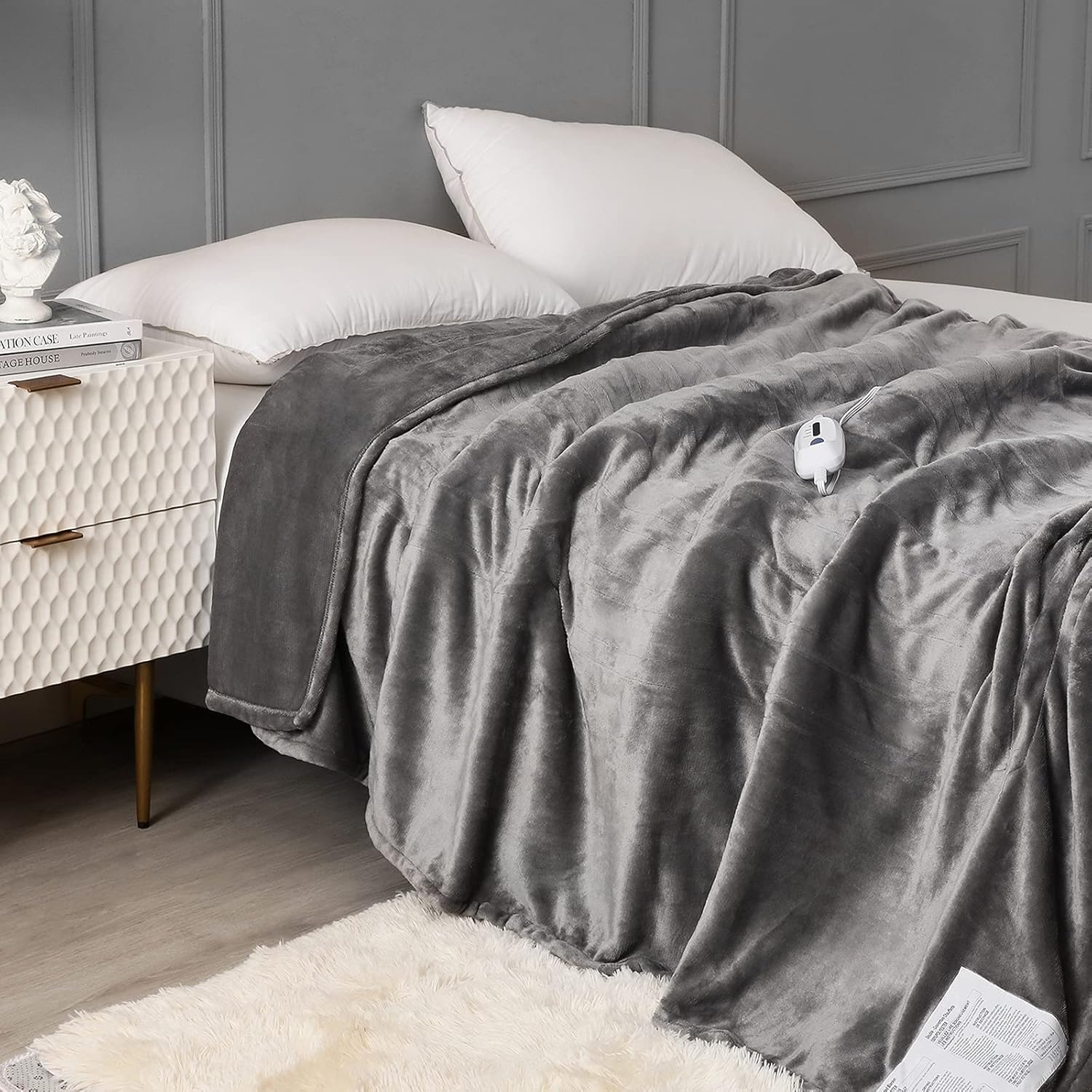 Homlyns Heated Blanket Twin Size, Electric Blanket with 4 Heat Level & 10 Hours Auto-Off, Fast Heating Blanket with ETL Certificated, 62x84 inches (Grey)