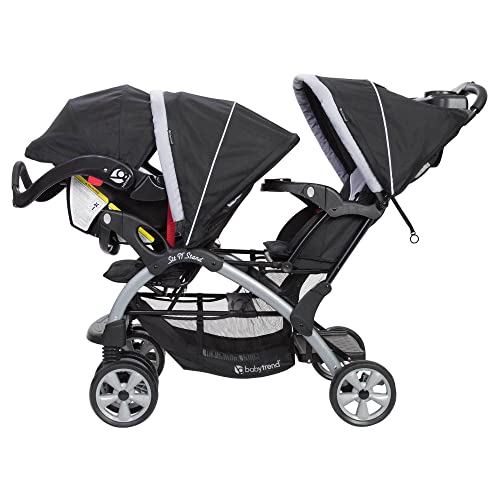 Baby Trend Sit N Stand Double Stroller & Single Infant Car Seat Travel System w/Safety Harnesses and Cover for Infants and Toddlers, 2 Pc Set, Stormy