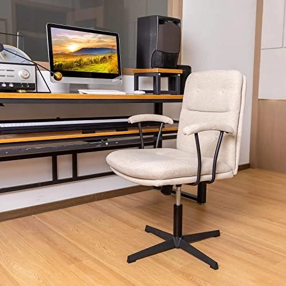 JOMA Office Desk Chair  Vanity Chair with Removable Padded Armrests for   JOMA Swivel Chair with No Wheels  Linen Comfy Chair with Premium Thick Cushion
