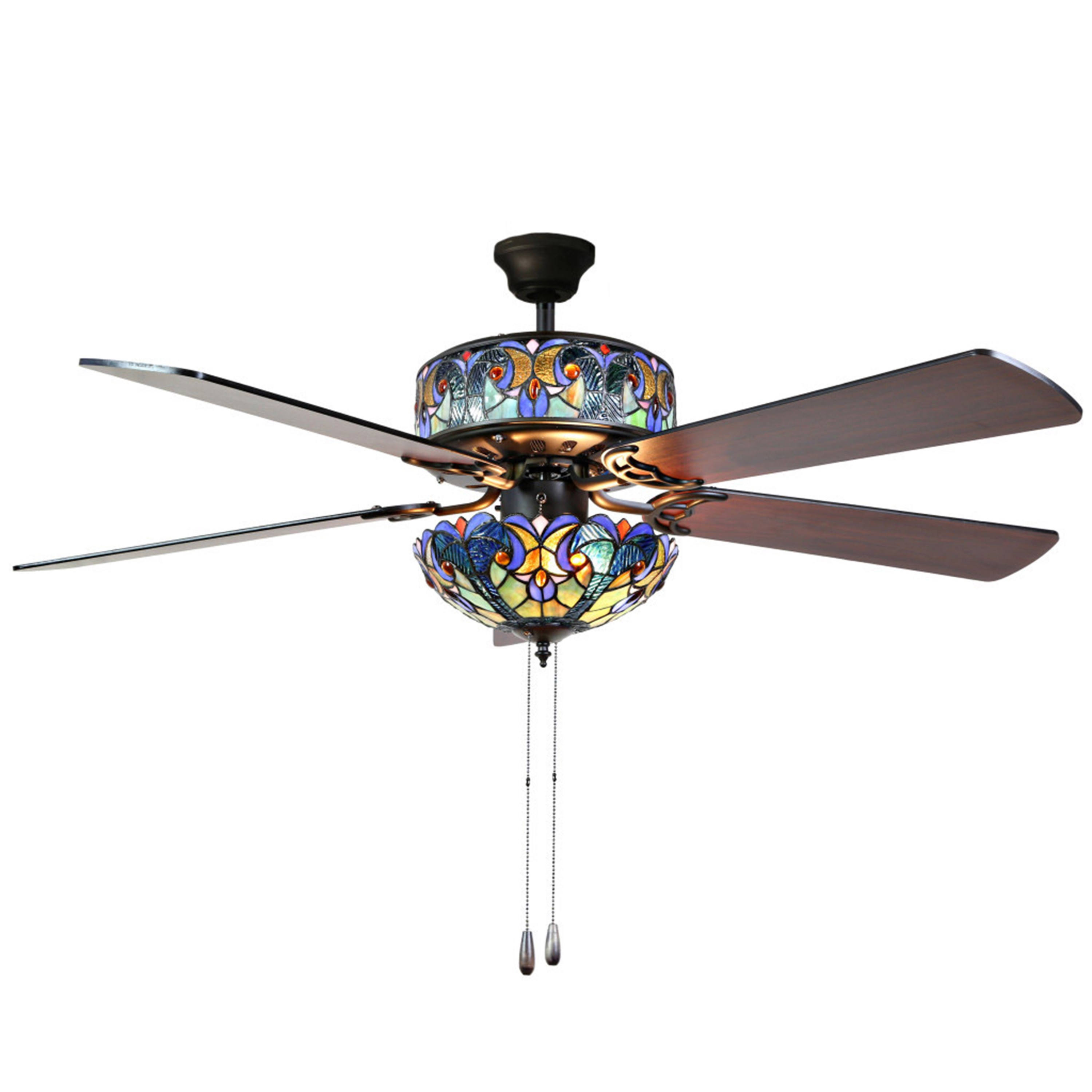 River of Goods 52x22W Halston Blue Stained Glass Ceiling Fan