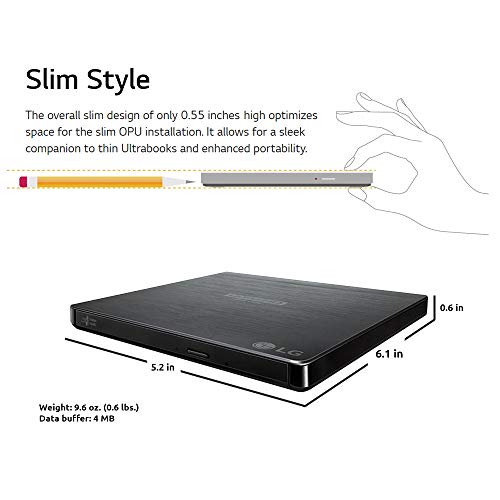 LG BP60NB10 Portable 6X Ultra HD Blu-ray Burner External Drive with CyberLink Software and USB Cable
