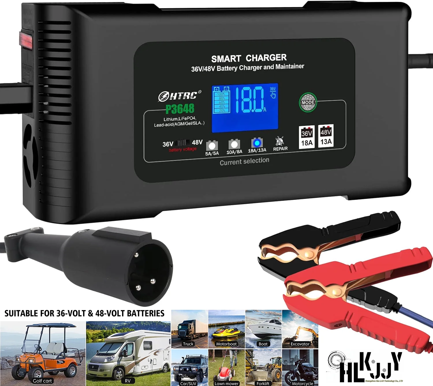Golf cart Battery Charger, 48V 13A and 36V 18A Trickle Battery Charger,48 Volt cart Golf Charger,for 48 Volt Club Golf Car,Lithium,LiFePO4,Lead-Acid AGM/Gel/SLA..Battery Charger,3 Pin Round Plug - Curated Treasures Market