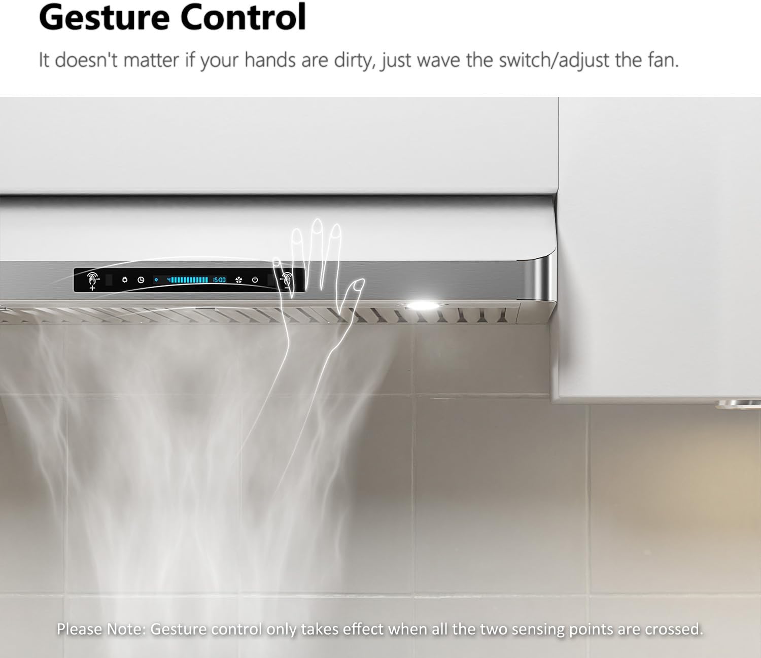 IKTCH 42 Inch Under Cabinet Range Hood with 900-CFM, 4 Speed Gesture Sensing&Touch Control Panel, Stainless Steel Kitchen Vent with 3 Pcs Baffle Filters(IKC01-42)