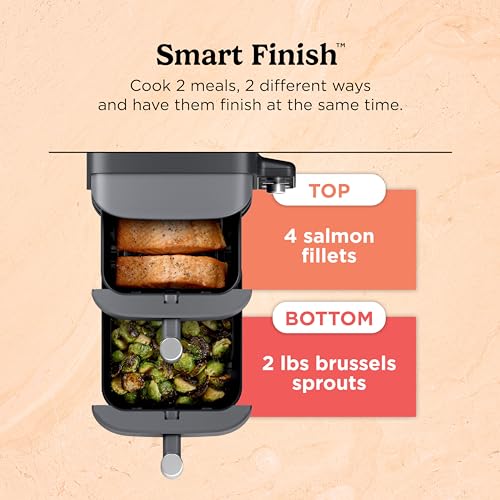 Ninja Air Fryer, 8 QT DoubleStack 2-Basket, Space Saving Design, Cooks 2lb Chicken Wings, Feeds up to 6 People, 6-in1 Air Fryer, Roast, Bake & More, Easy to Clean, Dishwasher Safe Parts, Black, SL201