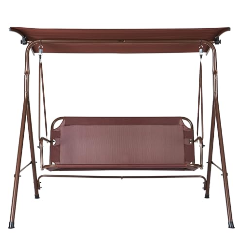 VEVOR 3-Seat Patio Swing Chair, Converting Canopy Swing, Outdoor Patio Porch with Adjustable Canopy, Removable Thick Cushion and Alloy Steel Frame, for Balcony, Backyard, Poolside, Brown