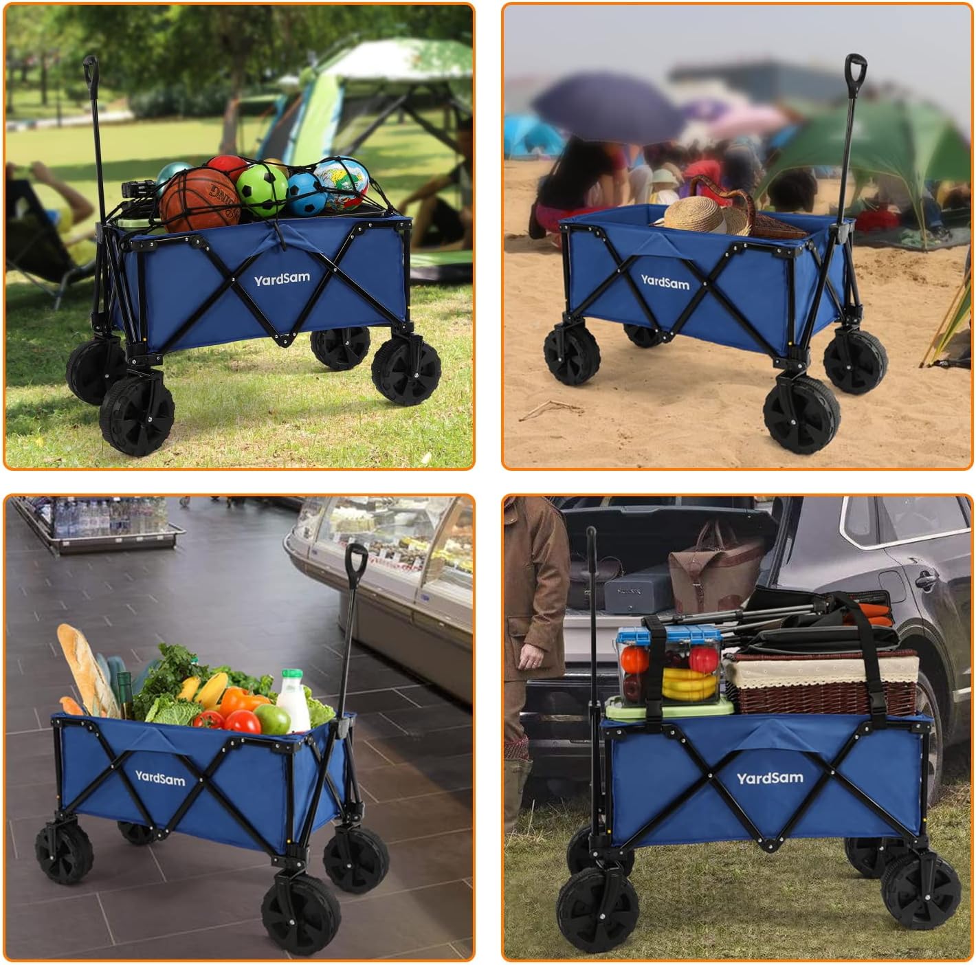 Yardsam Collapsible Folding Outdoor Garden Utility Wagon Carts with Removable Swivel Wheels, Outdoor Garden Cart Foldable Wagon for Gardening, Sports, Shopping, Camping