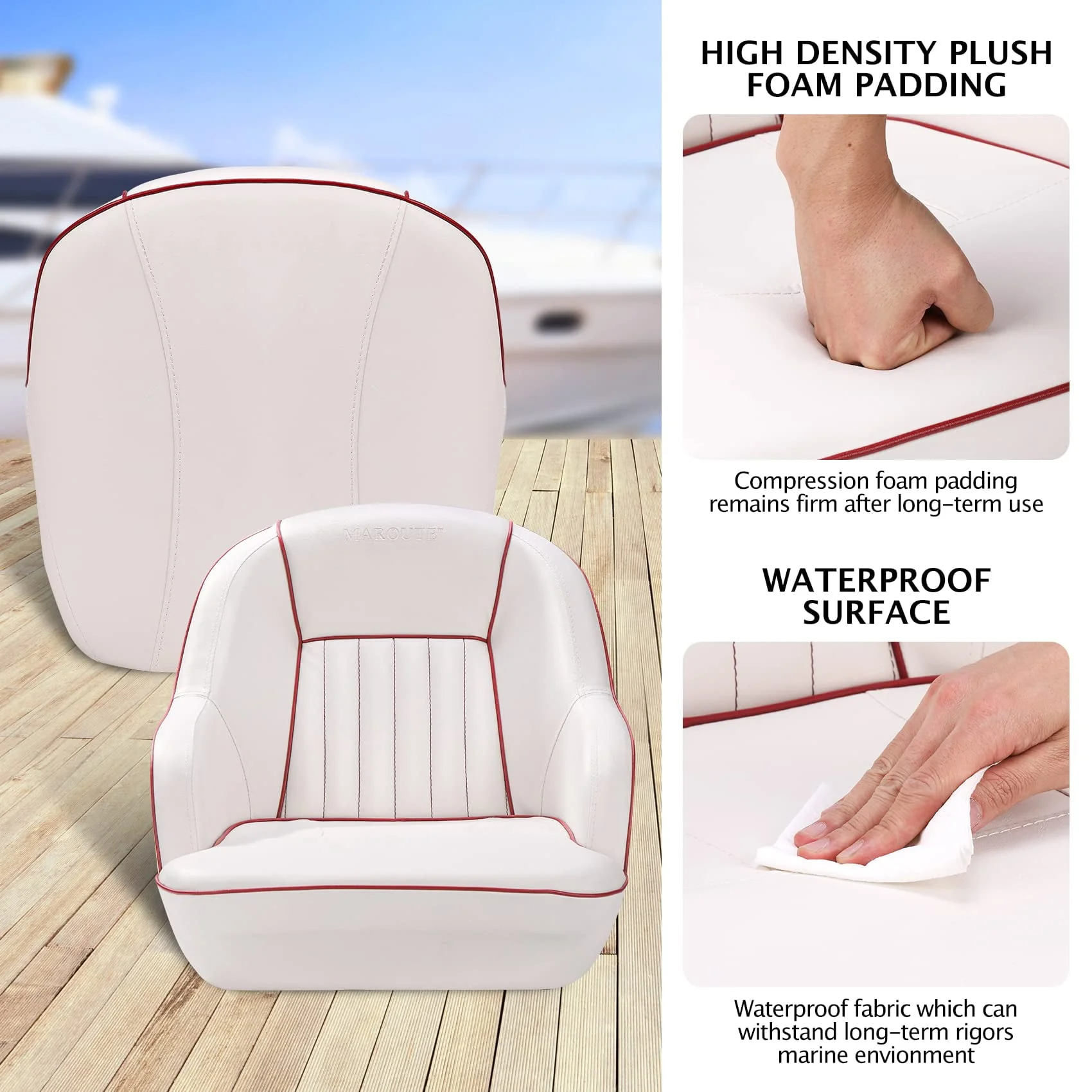 Yesurprise Pontoon Boat Seat Captains Soft Bucket Boat Seat (White/Navy Blue)