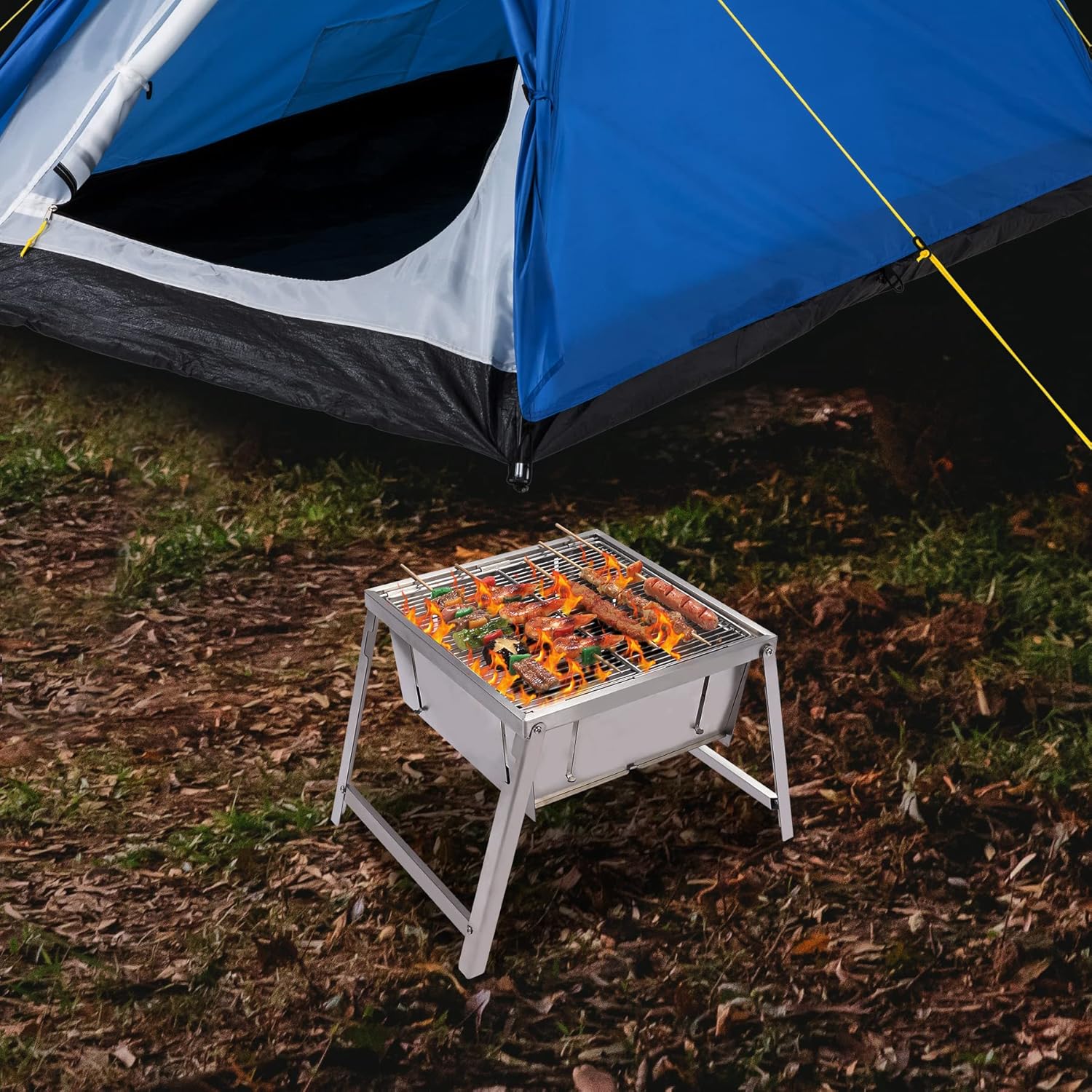 Lineslife Pop up Fire Pit for Camping Wood Burning, 12.8" Portable Folding Stainless Steel Charcoal Campfire Grill and Fire Pit with Garry Bag for Outdoor Cooking BBQ