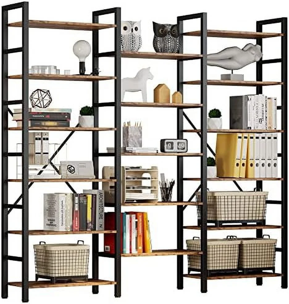 HOOMHIBIU and Bookshelves Triple Wide 5 Tiers Industrial Bookshelf  Large Etagere Bookshelf Open Display Shelves with Metal Frame - Curated Treasures Market