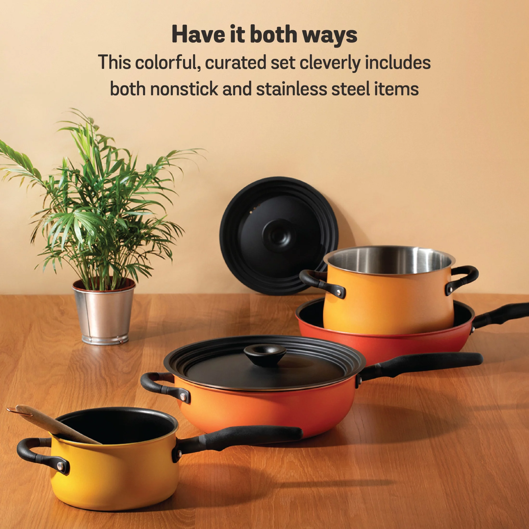Meyer Accent 6 Piece Aluminum Nonstick and Stainless Steel Pots and Pans Set