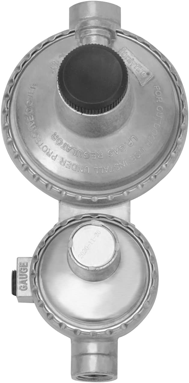 only fire Vertical Two Stage Propane Regulator for Propane Tank, 1/4" Female NPT Inlet and 3/8" Female NPT Outlet