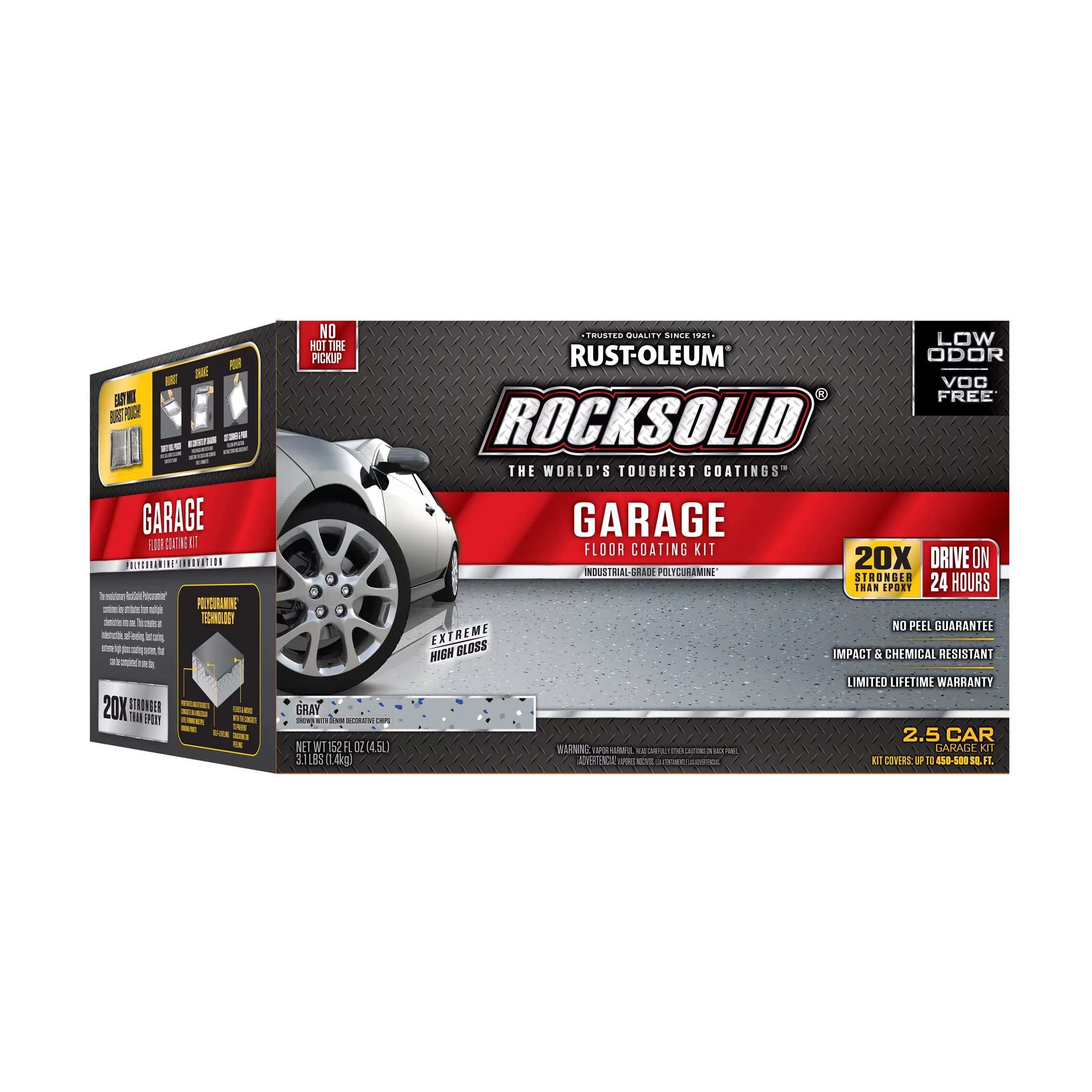 Gray, Rust-Oleum RockSolid Garage Floor Coating Kit-293513, High Gloss 2.5-Car,180 oz Kit, 1 Pack