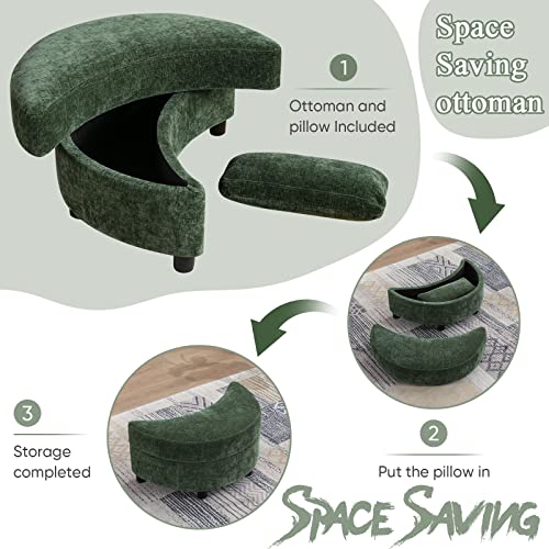 Chair and A Half with Ottoman, 360° Swivel Accent Barrel Chair Modern Comfy Round Reading Sofa Swivel Chairs Circle Lounge Chair for Bedroom Living Room w/4 Pillow Lower Seating Heigh (White, Large)