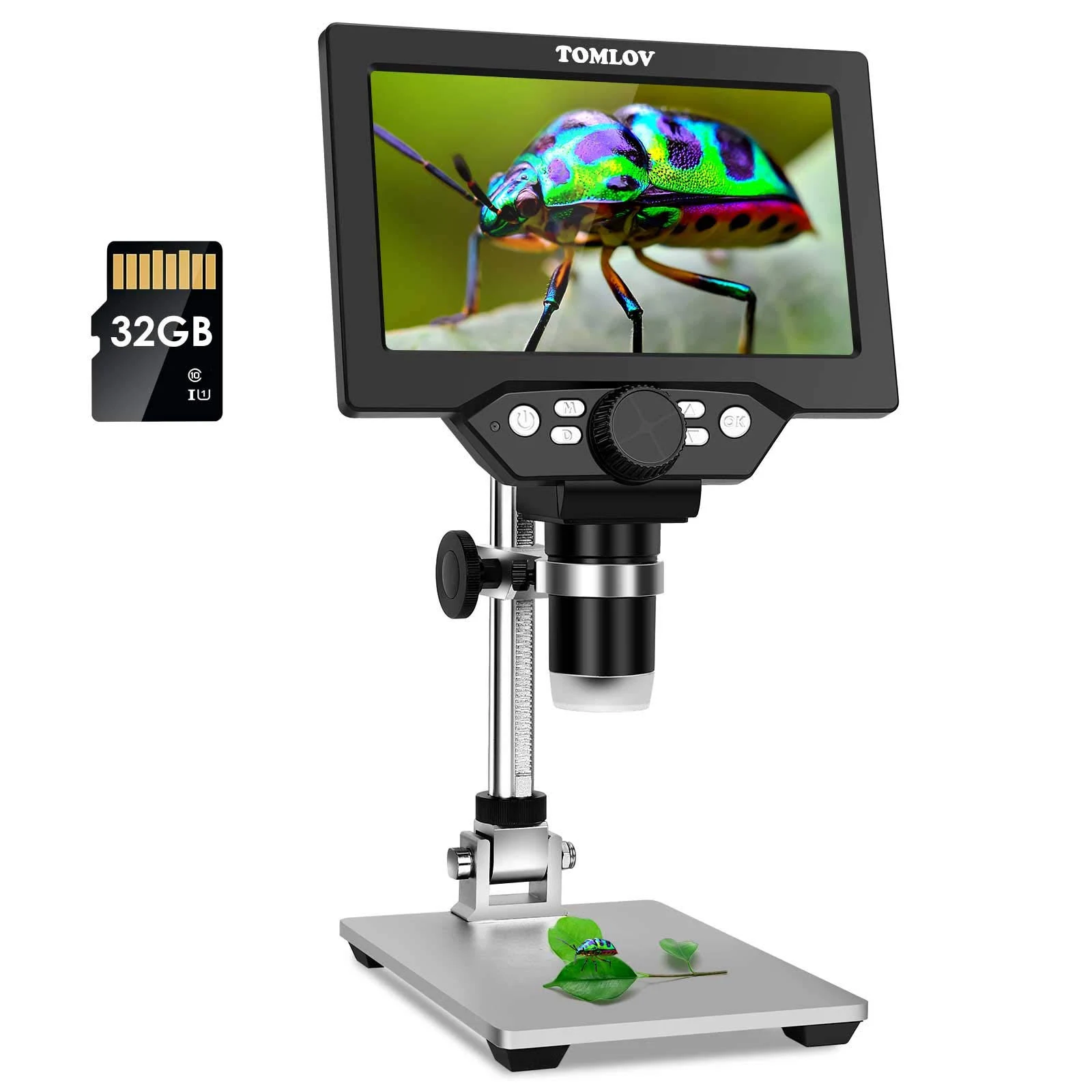 Tomlov 7x22 LCD Digital Microscope 50-1200X Magnification with 32GB SD Card, 1080p Video Microscope with Metal Stand, 12mp Ultra