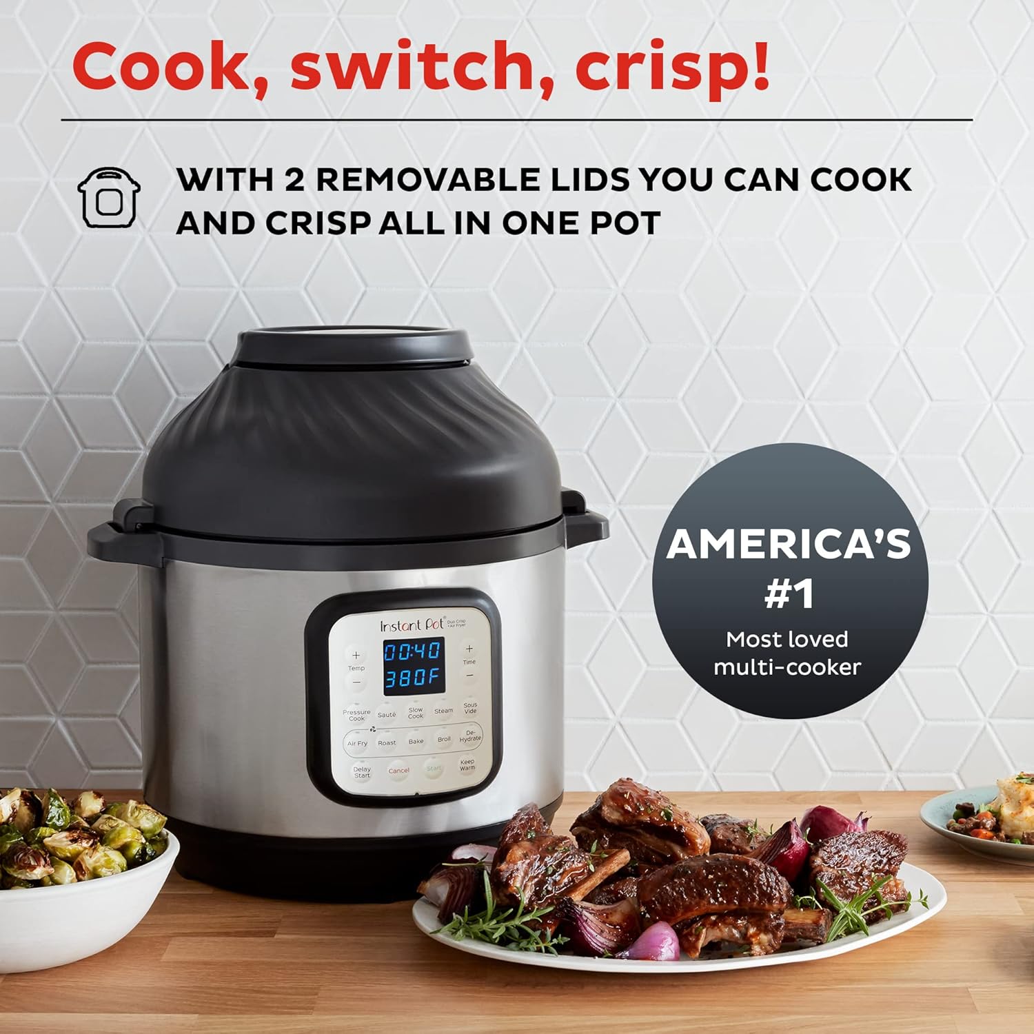Instant Pot Duo Crisp Pressure Cooker 11 in 1, 8 Qt with Air Fryer, Roast, Bake, Dehydrate and more & Genuine Instant Pot Tempered Glass lid, Clear 10 Inch (26 cm) 8 Quart