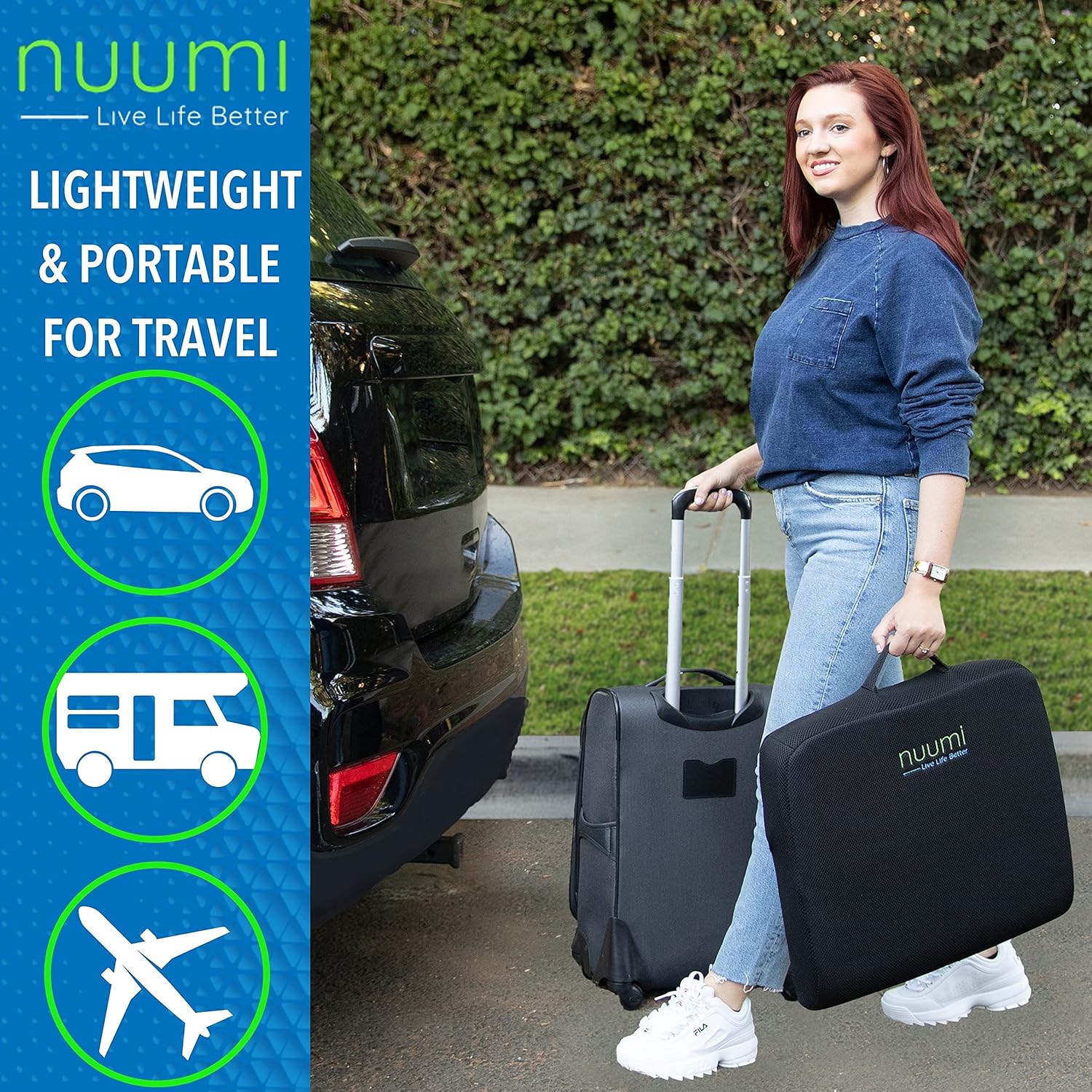 Nuumi Extra Large Memory Foam Seat Cushion with Anti Slip Bottom, Washable Covers & Carry Handle - Comfort Cushion for Office, Car & Wheelchair - Improves Posture & Circulation