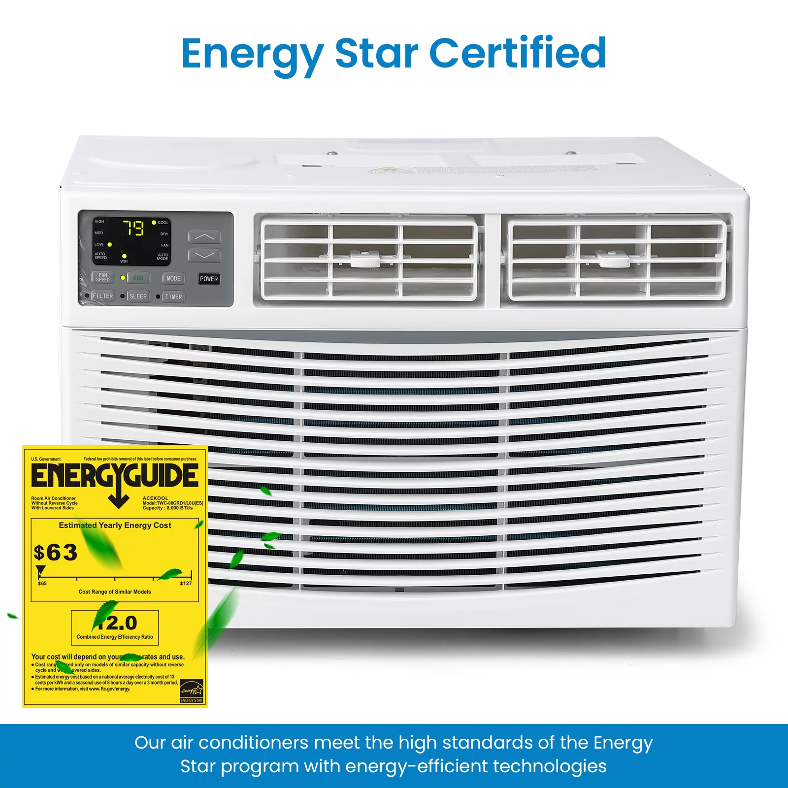 Window-Mounted Room Air Conditioner, 8,000 BTU, Cools 350 Sq.ft, Quiet Operation, Window AC Unit with Remote/App Control and Dehumidification Function