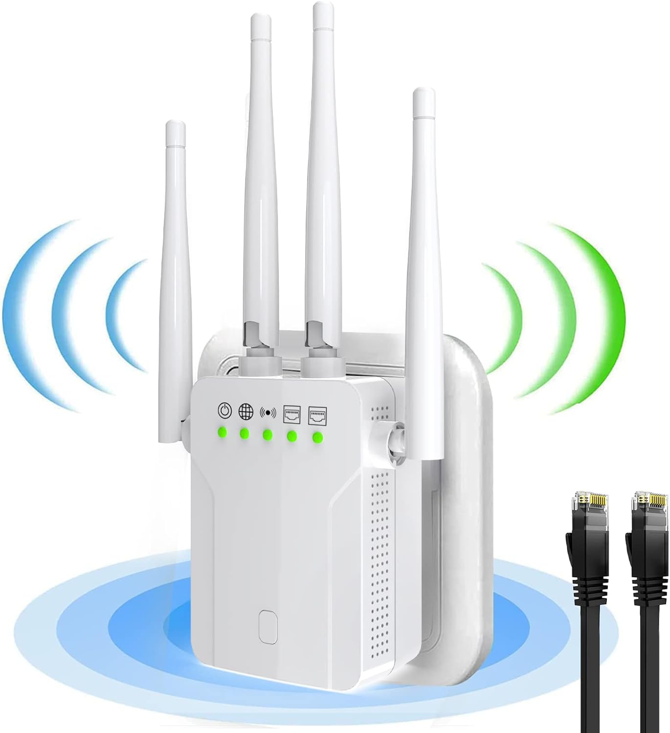 Best WiFi Extender WiFi Booster - 1200M Internet Booster with 10 Feet Ethernet Cable Covers Up to 4500 Sq ft and 50 Devices - 5G 2.4 GHz Wireless WiFi Extenders Signal Booster for Home (White) Pack of 2