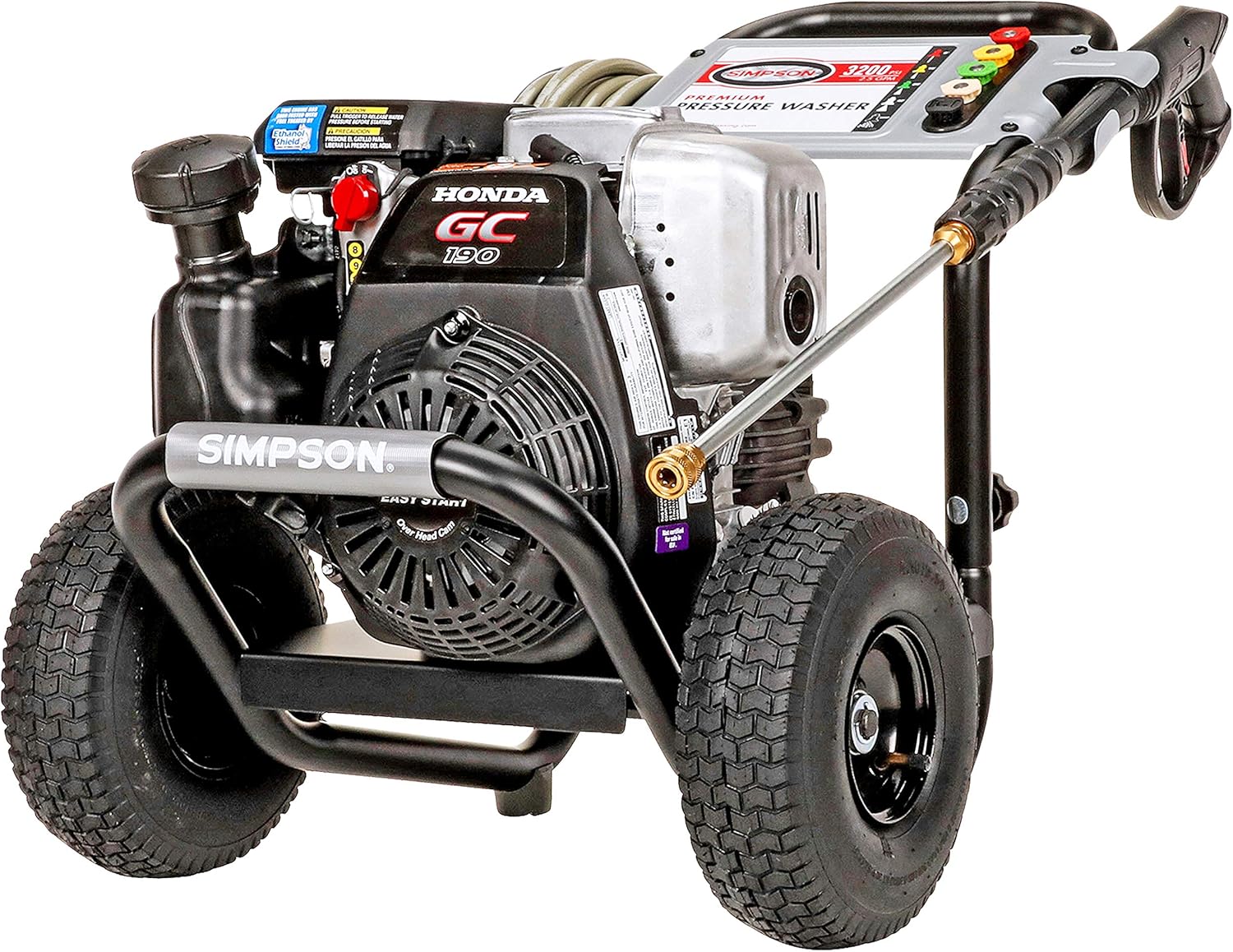 Simpson Cleaning MSH3125 MegaShot Gas Pressure Washer Powered by Honda GC190, 3200 PSI at 2.5 GPM, Black & 80165, Rated Up to 3700 PSI Universal 15" Steel Surface Scrubber, Plain