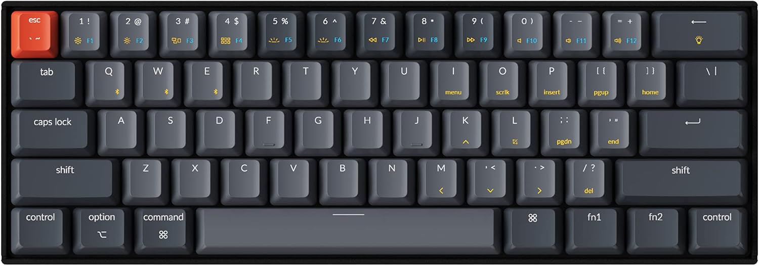 Keychron K12 60% Layout Bluetooth Wireless/USB Wired Mechanical Keyboard for Mac with Gateron G Pro Red Switch White LED Backlit N-Key Rollover, Compact 61 Keys Computer Gaming Keyboard for Windows