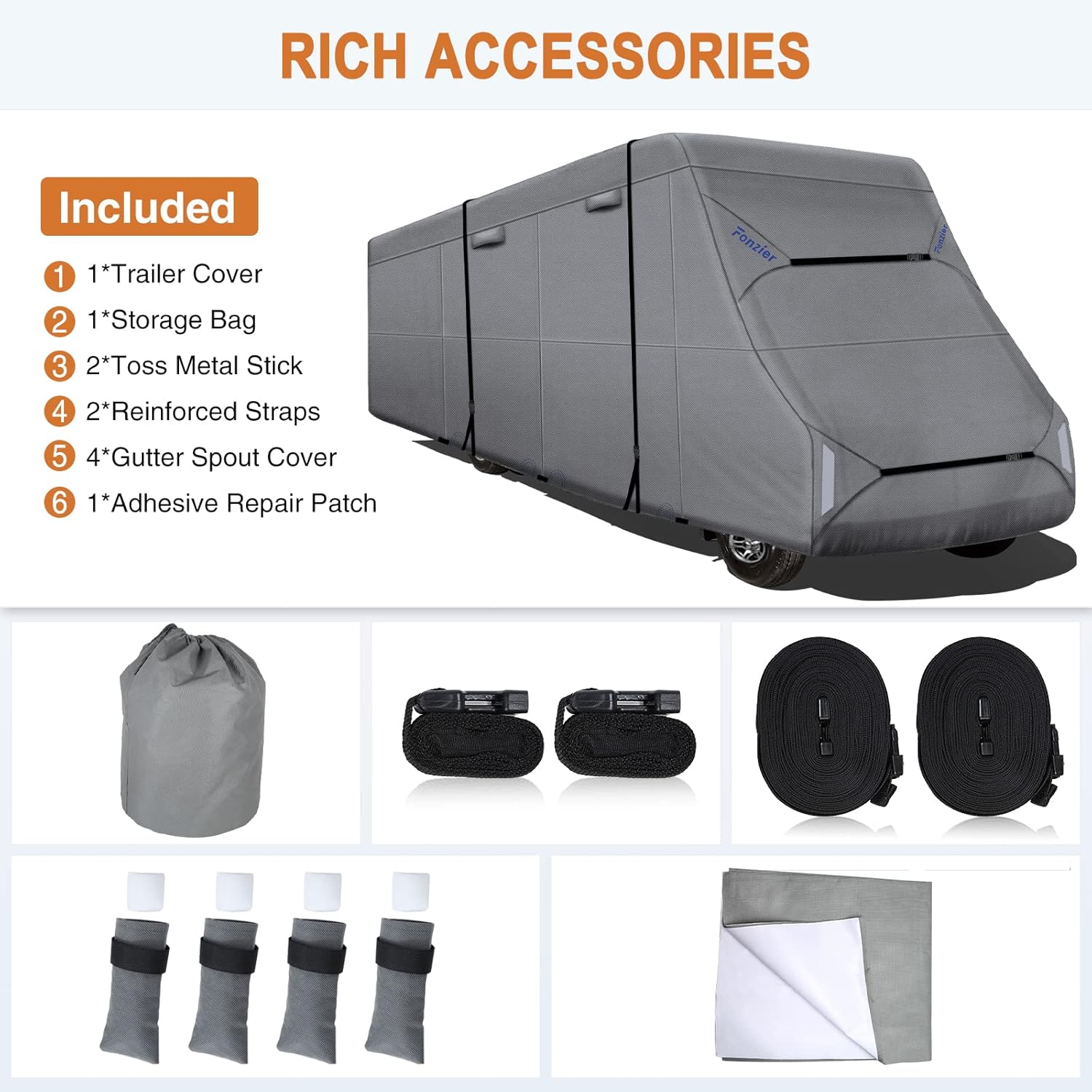 Fonzier 5 Layers Top Class C RV Cover Heavy Duty Camper Cover for 23’-26’ Motorhome Cover Anti-UV, Rip-Stop, (23'-26')