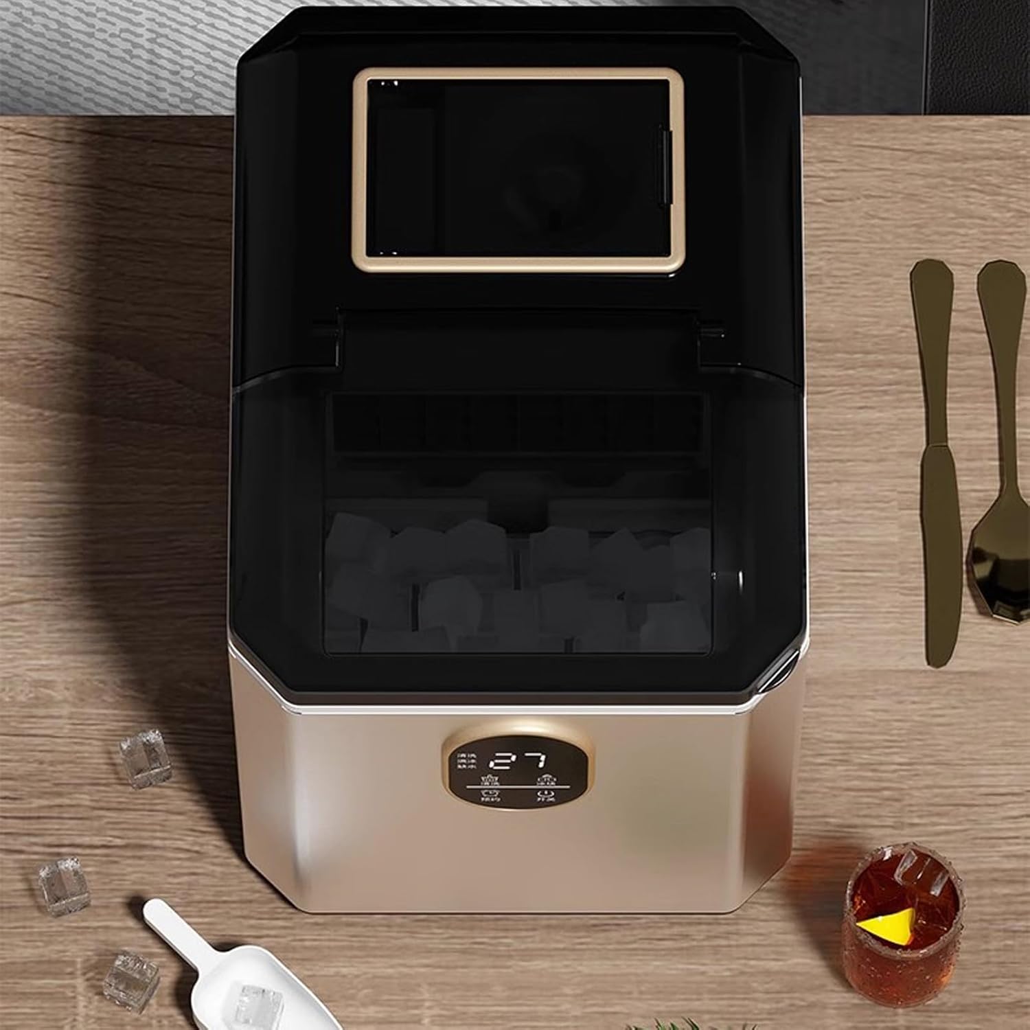 Countertop ice Maker Machine Ice Makers Countertop, 70.5 lbs/Day, 2 Way Filling, Self-Cleaning, 4 Gears Ice Size Control, ice Machine Maker countertop for Home Outdoor RV Electric Ice Maker