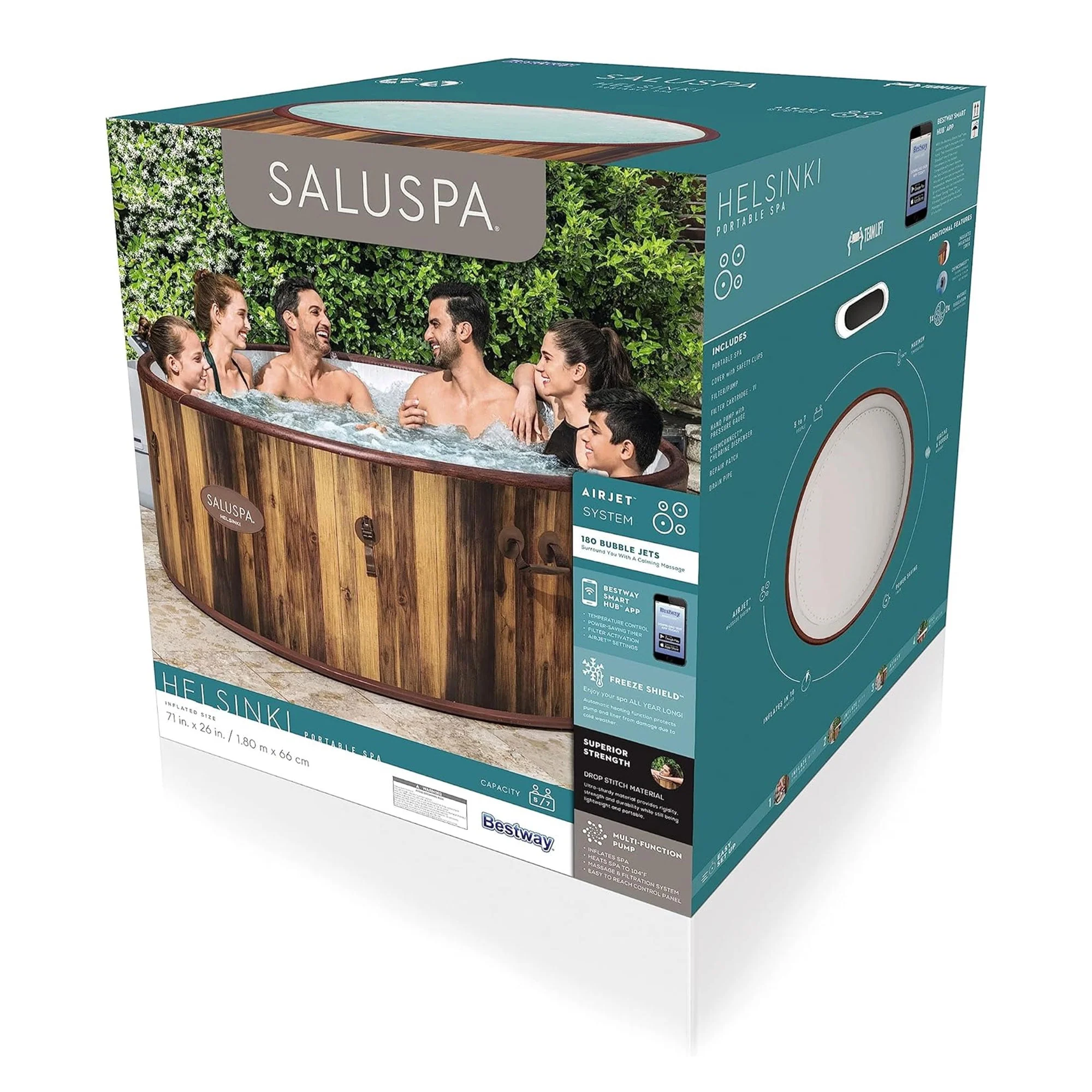 Bestway Helsinki SaluSpa 7 Person Inflatable Hot Tub w/ 180 AirJets, Brown