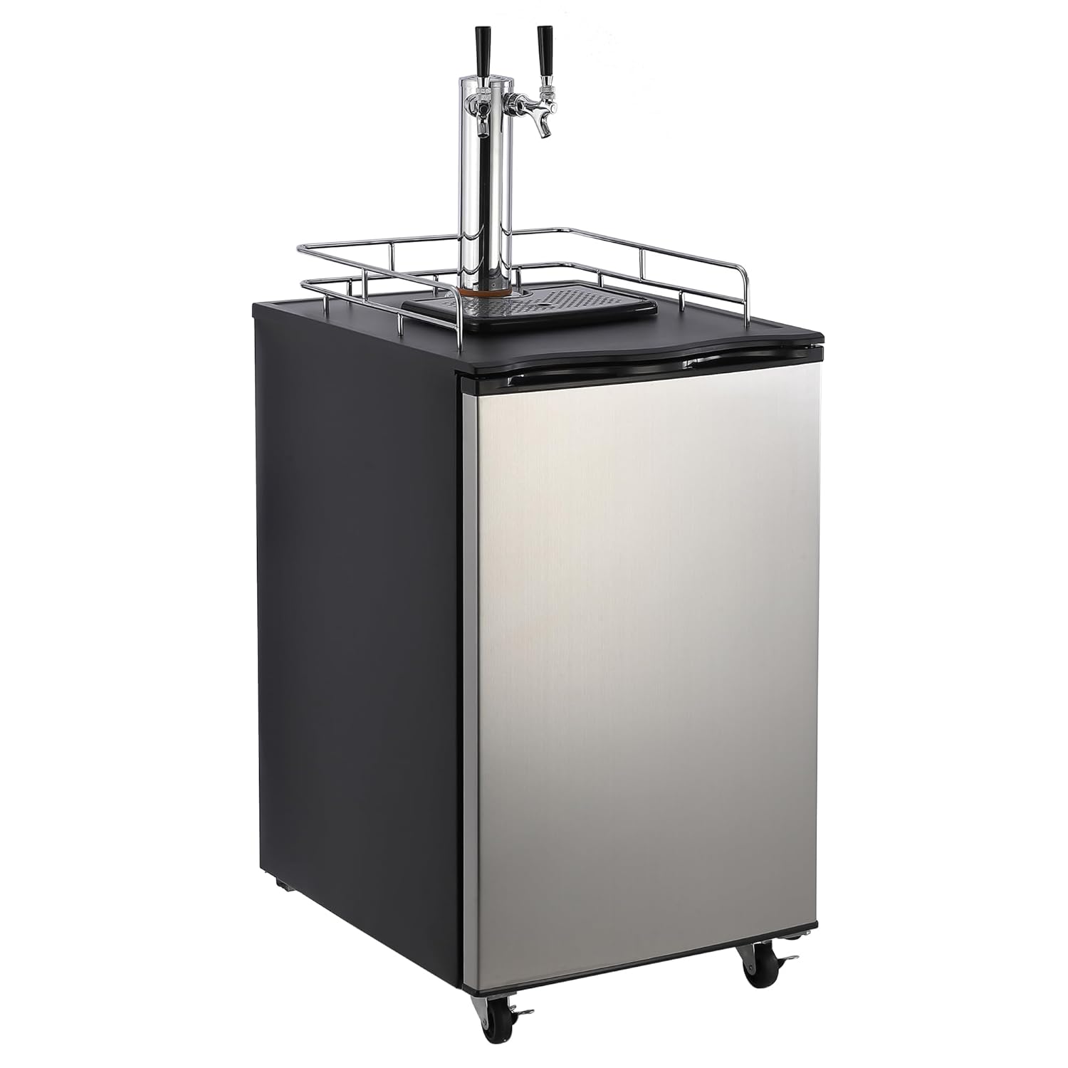 Beer Kegerator, Dual Tap Draft Beer Dispenser, Full Size Stainless Steel Keg Refrigerator With Drip Tray, CO2 Cylinder, 32°F- 50°F Temperature Control, 170L