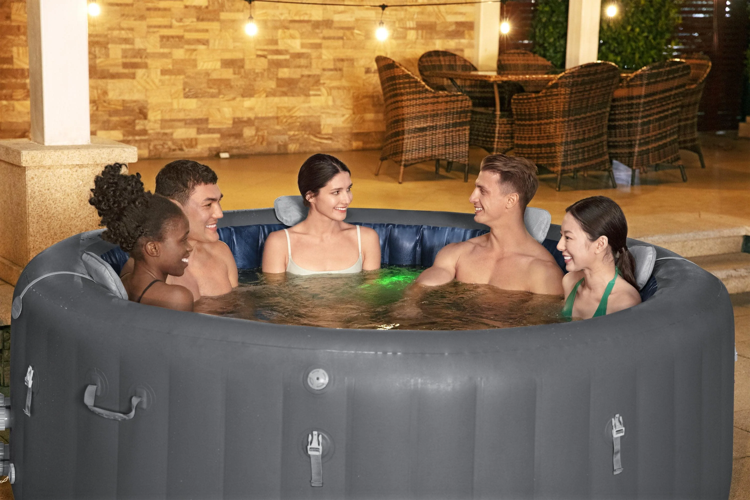 SaluSpa Santorini Inflatable Hot Tub with ColorJet LED Light 5-7 person, Maximum Temperature of 104˚F
