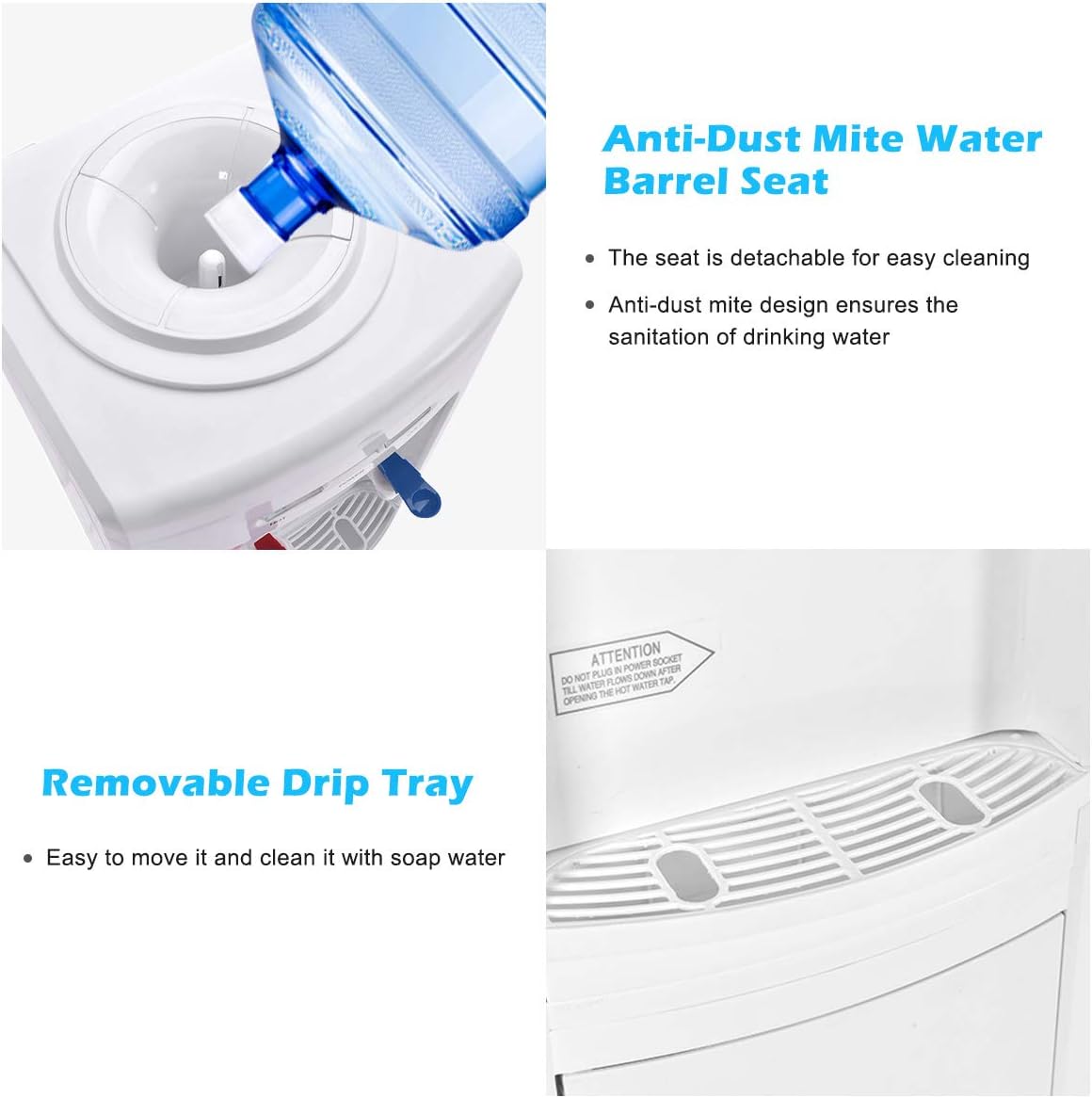 COSTWAY Water Cooler Dispenser for 3-5 Gallon Bottle, Top Loading Hot and Cold Water Dispenser with Storage Cabinet, Child Lock, Water Cooler with Compression Refrigeration Technology, White