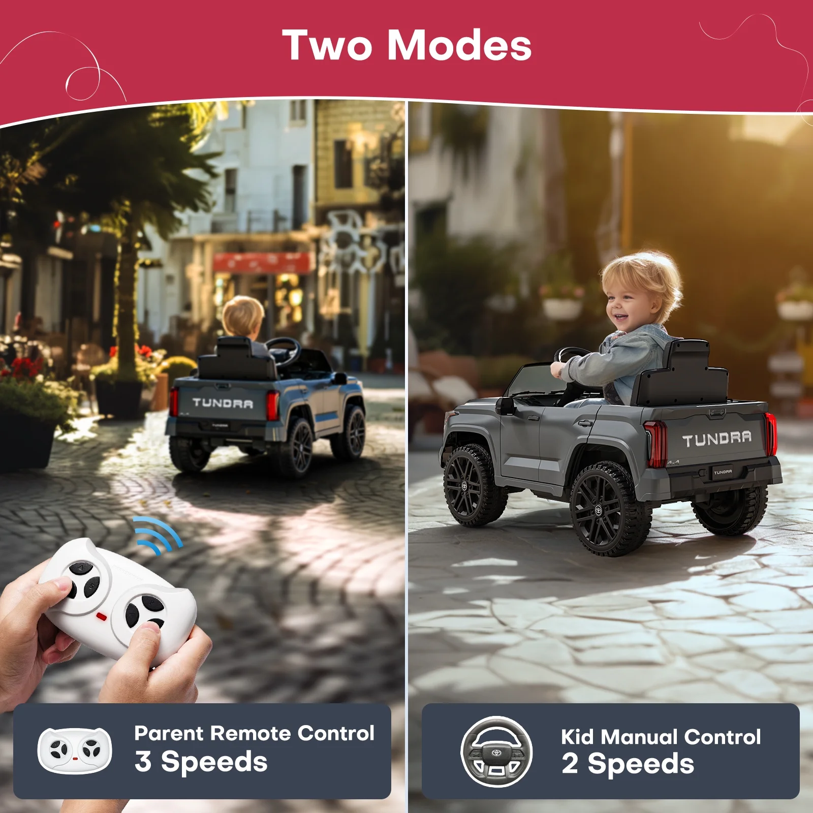 Teoayeah 12 V Kids Ride on Car w/Parent Remote Control, 12V4.5Ah Battery Powered Electric Car Ride on Toys, Kids Electric Vehicles with Wireless Music, Storage Space, Licensed TOYOTA Gray - Curated Treasures Market