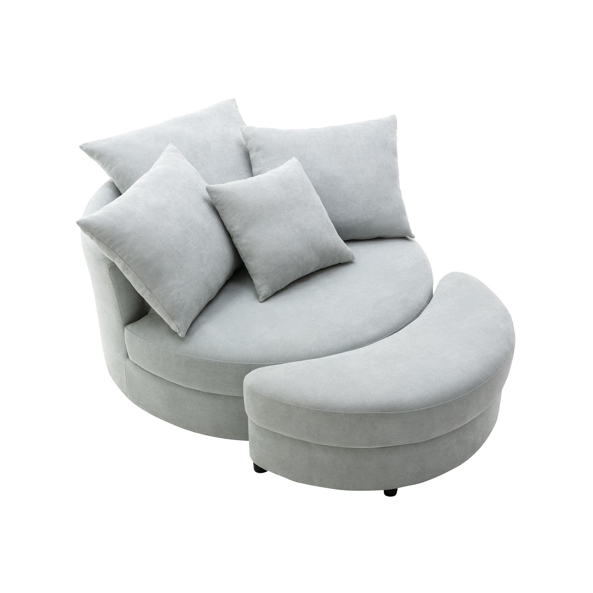 Gewnee Accent Barrel Chair,360°Swivel Barrel Chair with 4 Movable Pillows and Storage Ottoman,Light Gray