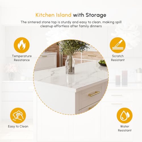 homary 72'' Kitchen Islands with Storage Modern White Kitchen Table with Seating & 3 Drawers Dining Table