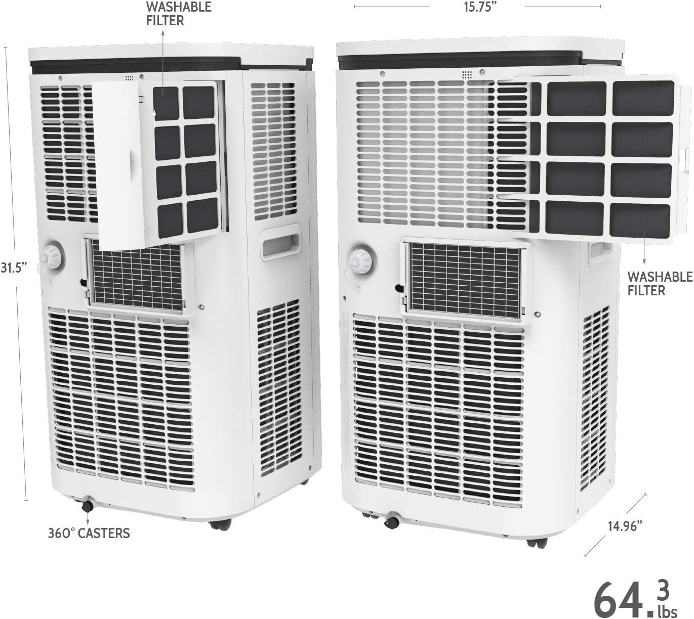 ROLLICOOL 14000 BTU Smart Portable Air Conditioner, Dehumidifier & Fan for Rooms up to 375 sq ft | Alexa-Ready Voice Commands, App, Dual-Band WiFi Support, Bluetooth, Easy Install