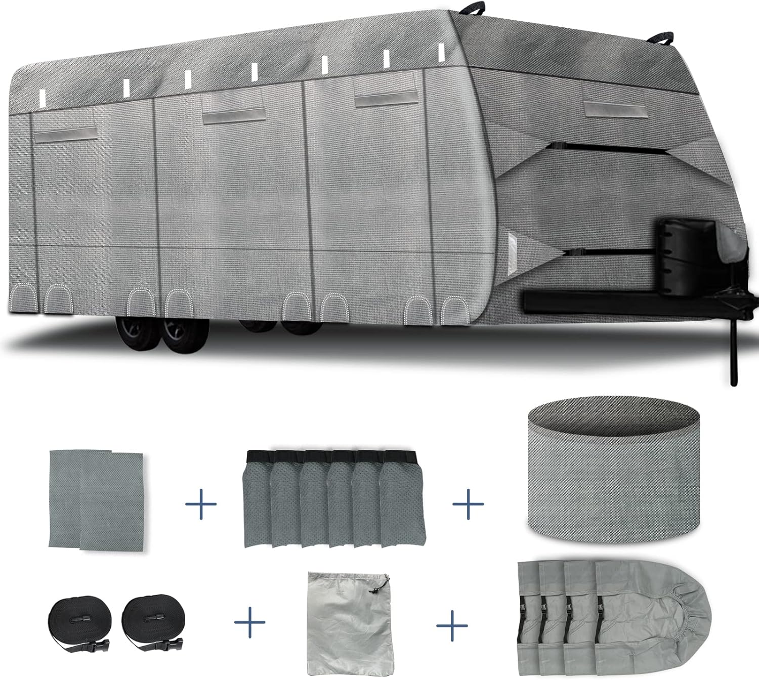 RV Cover, NUNFLOC Travel Trailer Cover 6 Layers Top Panel Upgraded Fabric, Windproof Camper Cover, RV Trailer, Anti-Scratch, UV Resistant Prevents Top Tearing Caused by Sun Exposure (27'1''-30')